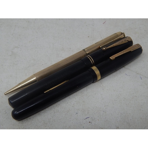 817 - Two Fountain Pens with Gold Nibs together with a rolled gold pen.