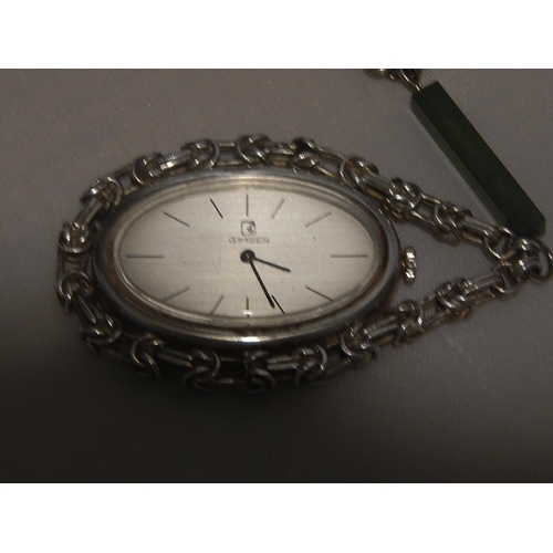 363F - Silver 835 Standard Ladies Gimser Watch on Neck Chain Measuring 80cm long