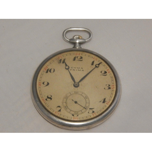 363H - Cyma Prima Silver Gentleman's Top Wind Pocket Watch: Working when catalogued