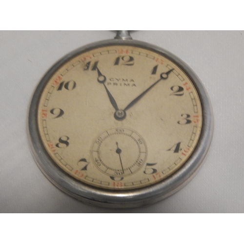 363H - Cyma Prima Silver Gentleman's Top Wind Pocket Watch: Working when catalogued