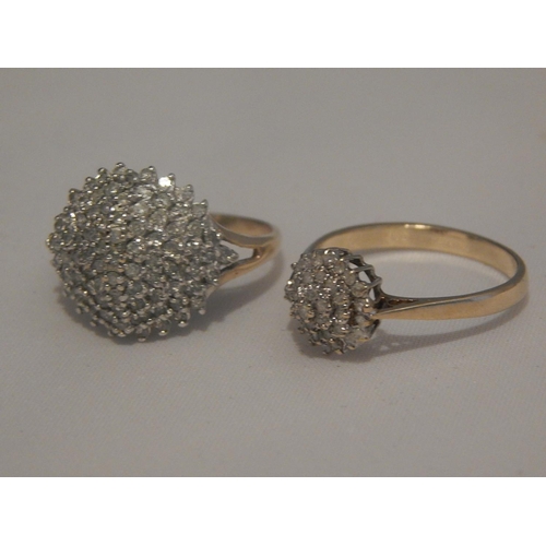 363K - Two Diamond Cluster Rings Mounted in 9ct Hallmarked Gold: Ring Sizes P