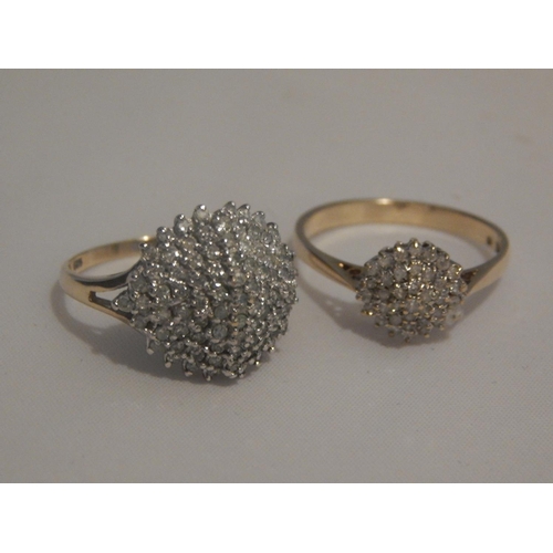 363K - Two Diamond Cluster Rings Mounted in 9ct Hallmarked Gold: Ring Sizes P