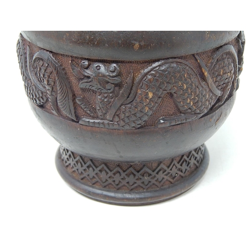 179 - Wood carved Dragon Pot