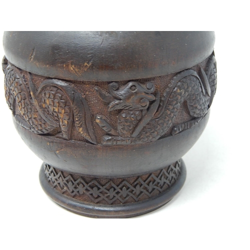 179 - Wood carved Dragon Pot