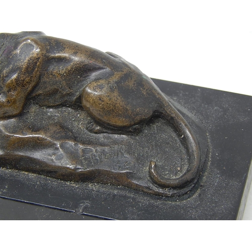 287 - Small Bronze Sculpture of Wild Cat in hunting pose: Signed F. Brook Hitch