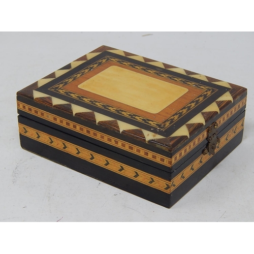 349 - Wooden playing card case, including full deck of playing cards