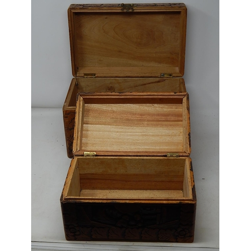 460 - Oriental Carved box, with a matching box housed within.