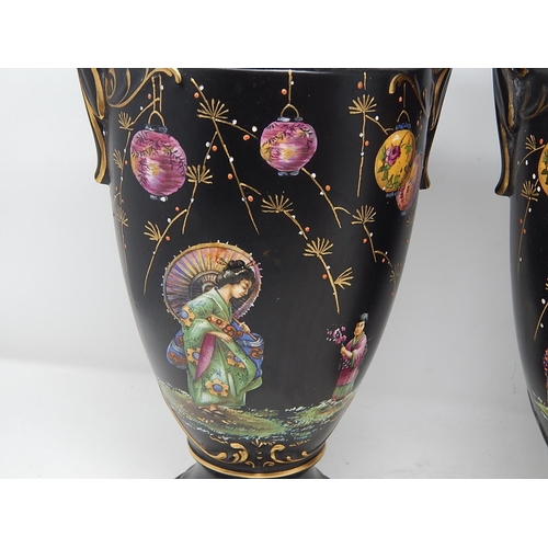 663 - x2Large Oriental Hand painted Vases