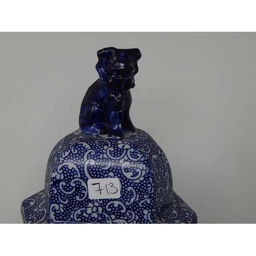 713 - Tall Oriental vase with dog of fo finial