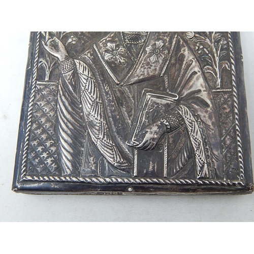 205 - Large Silver Clad Icon Marked 1867: Measures 13cm x 11.5cm