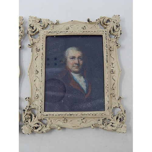 303 - Framed Miniature Pictures of a Victorian Gentleman & Lady: Measuring 15cm x 11cm