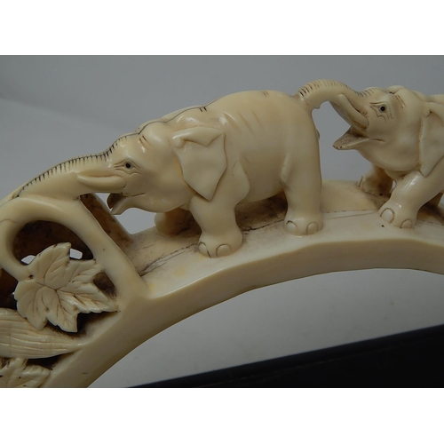 308 - Late Victorian Ivory Elephant Tusk (Bridge of Elephants) on its original wooden stand. Tusk Measures... 