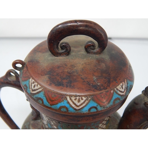 315 - Japanese Bronze Teapot Formed as a Mythical Bird: Seal Mark To Base: Measures 19cm High