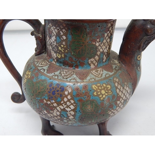 315 - Japanese Bronze Teapot Formed as a Mythical Bird: Seal Mark To Base: Measures 19cm High