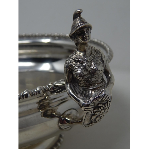 249 - Heavy Silver Table Centre Piece with Cast & Applied Silver Roman Figural Handles Sitting on a Pedest... 