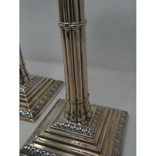 250 - Pair of Large Victorian Silver Corinthian Column Candlesticks with Filled Bases: Original Removeable... 