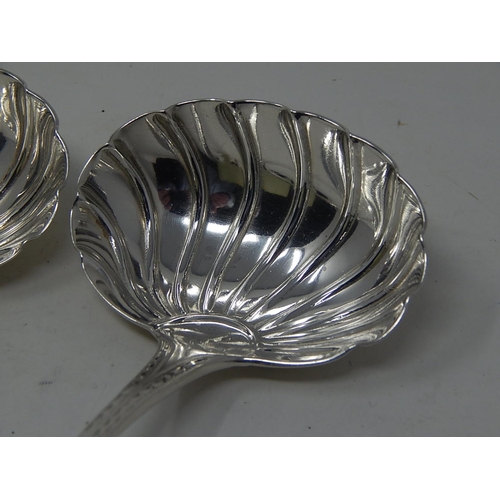 256 - Pair of Large George III Silver Sauce Ladles: Hallmarked London 1819 by William Bateman I: Length 18... 