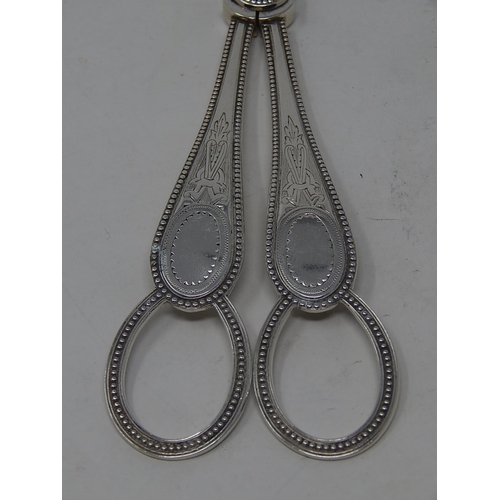 267 - Pair of Victorian Silver Grape Scissors: Hallmarked Sheffield 1882 by Martin & Hall: Length 17cm: We... 