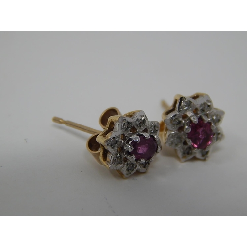 240 - Pair of Diamond & Ruby 9ct Yellow Gold Earrings.