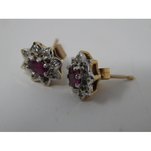 240 - Pair of Diamond & Ruby 9ct Yellow Gold Earrings.