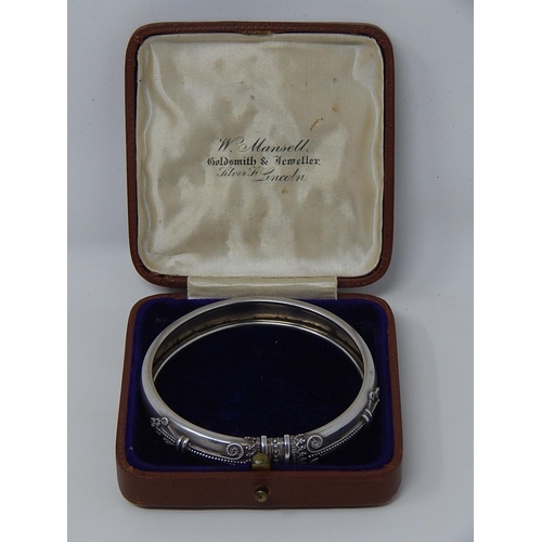 289 - Continental Silver Bangle with Applied Decoration.