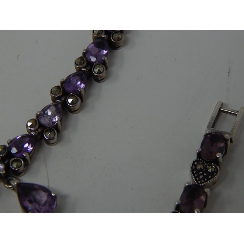 292 - Suite of Silver Jewellery Comprising Necklace, Bracelet & Earrings, Set with Marcasite & Amethyst Co... 