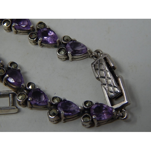 292 - Suite of Silver Jewellery Comprising Necklace, Bracelet & Earrings, Set with Marcasite & Amethyst Co... 