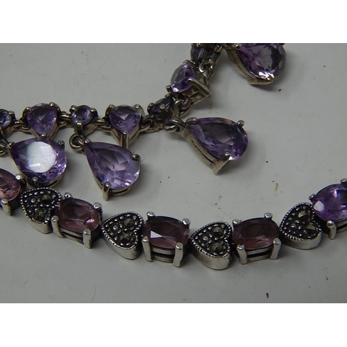 292 - Suite of Silver Jewellery Comprising Necklace, Bracelet & Earrings, Set with Marcasite & Amethyst Co... 