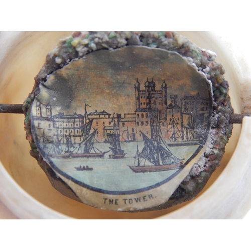 347 - Unusual C19th Alabaster Viewer Containing Two Scenes of Crystal Palace & The Tower of London: A/F