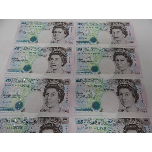 91 - 10 x Kentfield Uncirculated £5 Notes: Consequential Numbers: DA18 674511 - DA18 674520