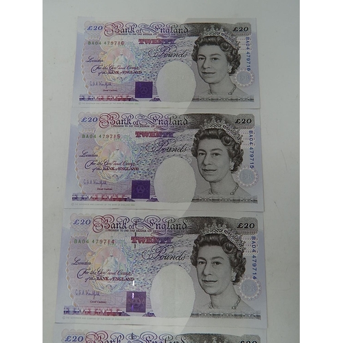 95 - 5 x Kentfield Uncirculated £20 Notes: Consequential Numbers: BA04 479712 - BA04 479716