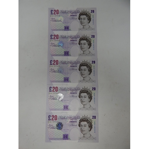 96 - 5 x Lowther Uncirculated £20 Notes: Consequential Numbers: BH61 807010 - BH61 807014