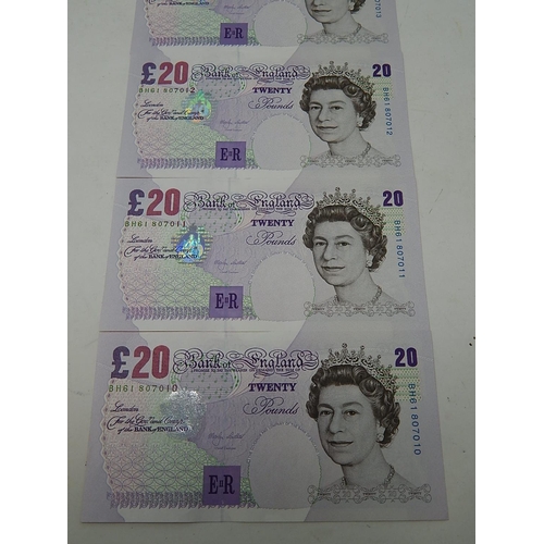 96 - 5 x Lowther Uncirculated £20 Notes: Consequential Numbers: BH61 807010 - BH61 807014