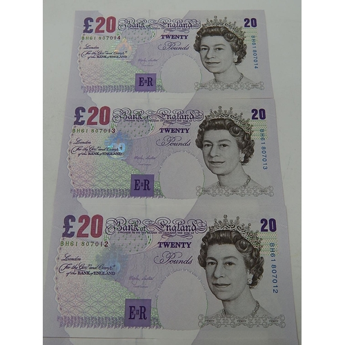 96 - 5 x Lowther Uncirculated £20 Notes: Consequential Numbers: BH61 807010 - BH61 807014