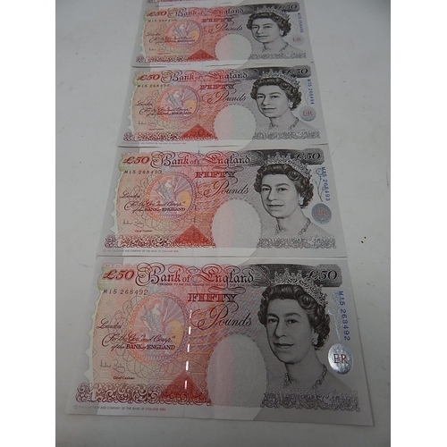 99 - 5 x Bailey Uncirculated £50 Notes: Consequential Numbers: MI5 268492 - MI5 268496