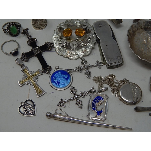 225 - Jewellery & small items miscellaneous collection
Three silver Scottish brooches
A mourning brooc... 