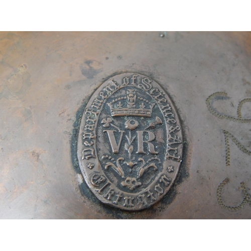 323 - Copper Persian style bowl with two bands of Islamic strip.
Elkington Department of Science & Art
Lab... 