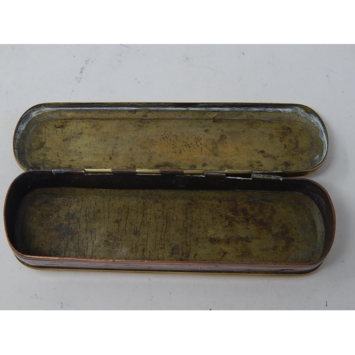 326 - Dutch brass & copper tobacco box dated 1775 with scriptural images & script.
L155mm x W45 x ... 