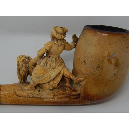 328 - Meerschaum Pipe depicting Moor attacking a Christian woman.
Amber mouthpiece
L120mm