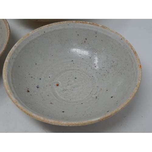 335 - Three early celadon glazed bowls.
Two at diameter 150mm & one at 165mm.