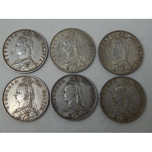 82 - 6 x Queen Victoria Silver Half Crowns 1887