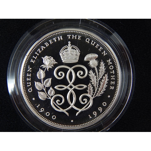 65 - Queen Elizabeth The Queen Mother 90th Birthday Silver Proof Crown in Case of Issue with C.O.A