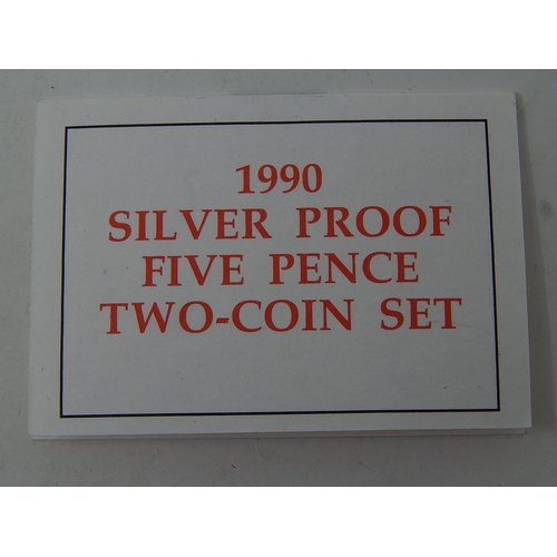 67 - 1990 Silver Proof Five Pence Two Coin Set in Case of Issue with C.O.A