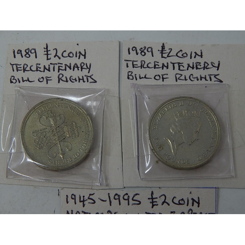 70 - 2 x 1989 Bill of Rights £2 Coins together with a 1945-1995 Nations United For Peace £2 Coin