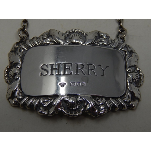 136 - Silver sherry decanter label, London 1975