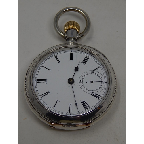 145 - Silver .935 cased pocket watch, standard lever escapement, setter under bezel, no glass.