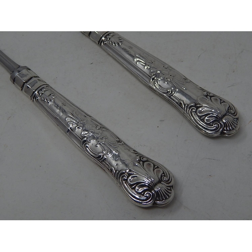 153 - Set of silver handled salad servers - Sheffield 1971, Harrison Brothers