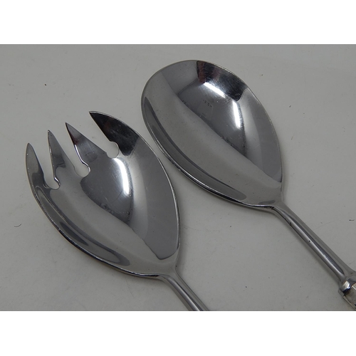 153 - Set of silver handled salad servers - Sheffield 1971, Harrison Brothers