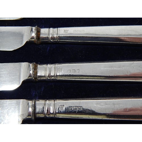 154 - Cased set of 6 silver handled fruit knives