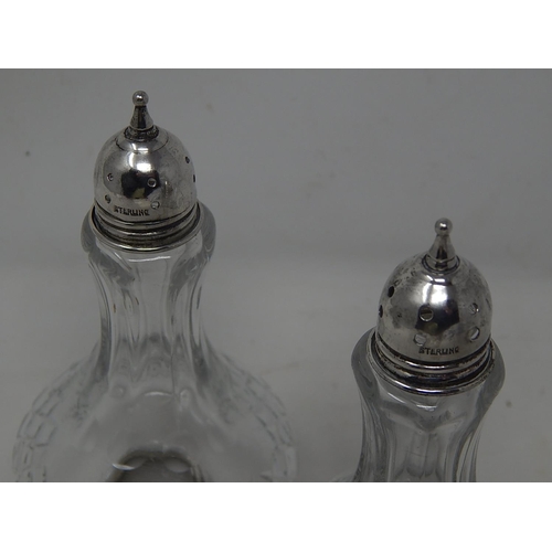 155 - Sterling silver mounted cut crystal salt & pepper pots